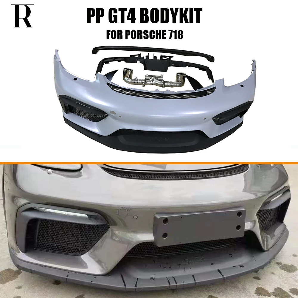 GT4 Style PP Unpainted Body kit for Porsche Boxster & Cayman 2016-UP  Front Bumper & Diffuser & Tips & Rear Spoiler