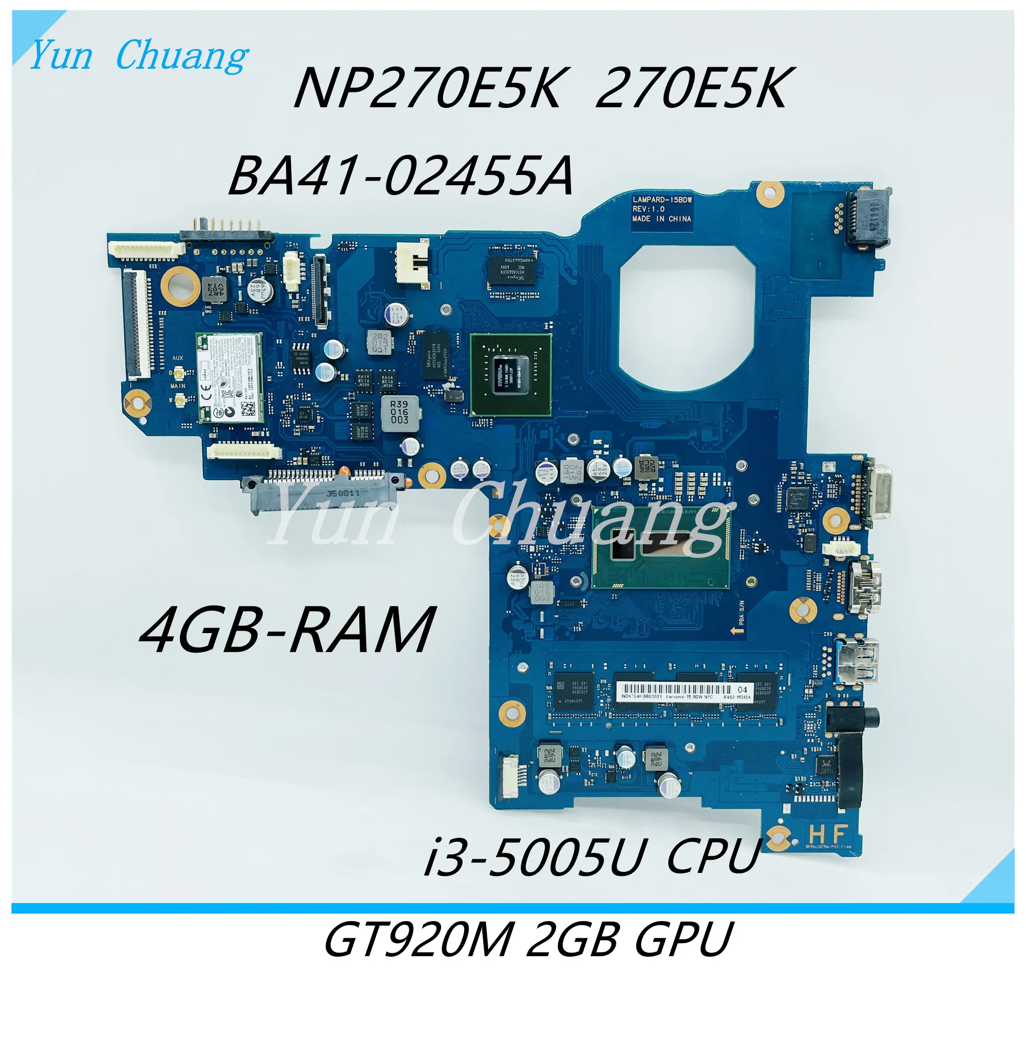 BA41-02455A Motherboard For SAMSUNG NP270E5K 270E5K Laptop Motherboard With i3 i5 i7-5500U CPU GT920M 2G GPU 4GB-RAM motherboard