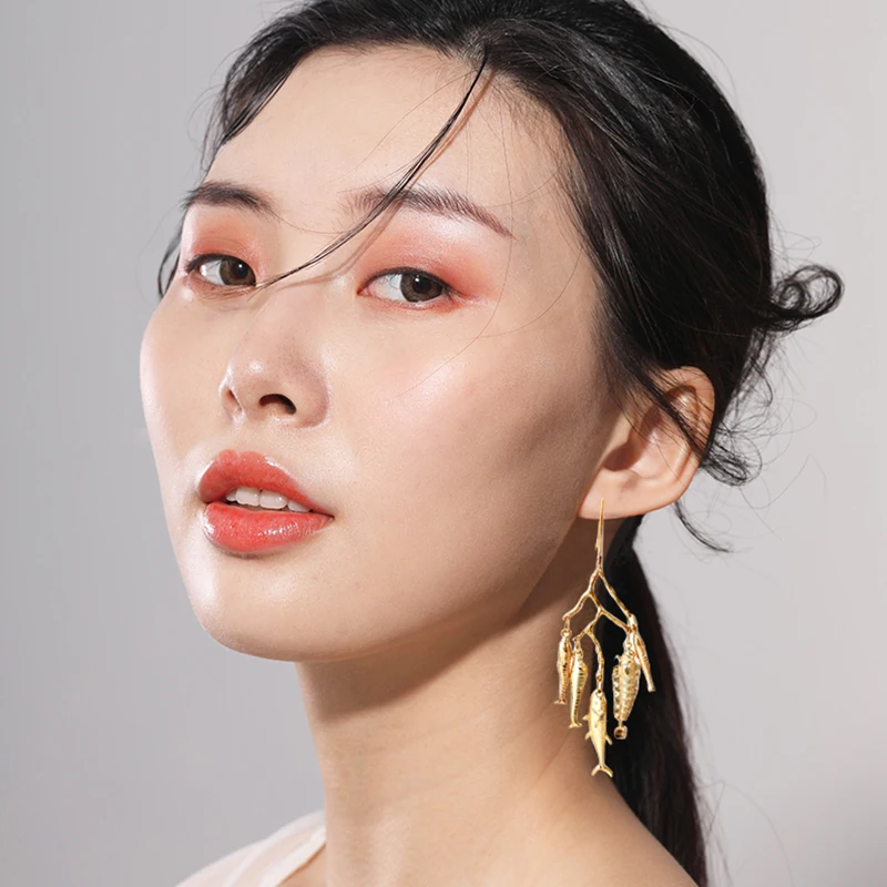 New In Vintage Earrings For Women Bohemia Gold Plated Earring Cute Metal Fishes Pendientes Multi Dangle Jewelry 2024 Fashion