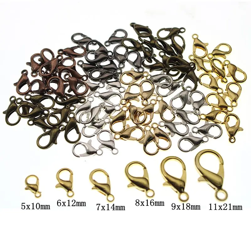 10 12 14 16 18 21mm Silver Gun black Lobster Clasps Hooks For Bracelet Necklace Connector End Clasps Fit DIY Jewelry Making