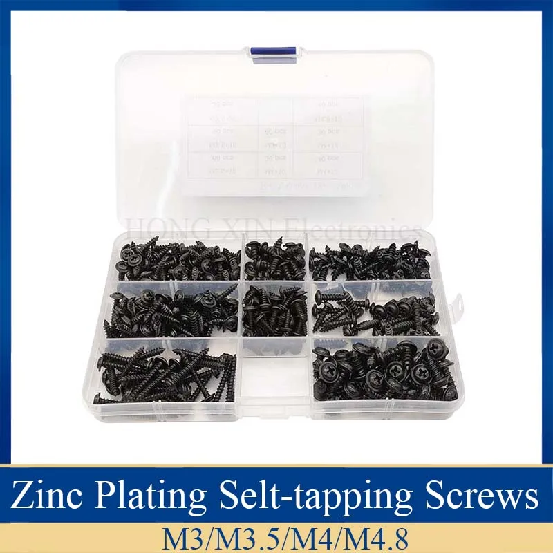 

340Pcs Zinc Plating Self Tapping Screws Round Head Screws Kits Nail Kit Small Wood Hardware Screws