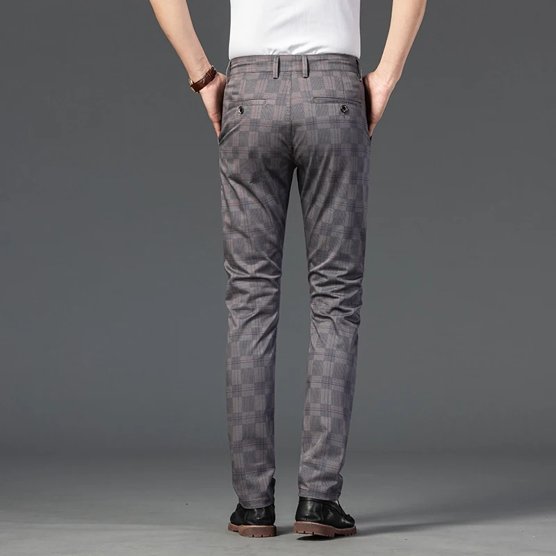 7 Color High Quality Classic Men\'s Plaid Casual Pants Fashion Business Stretch Straight Office Banquet Party Trousers Male
