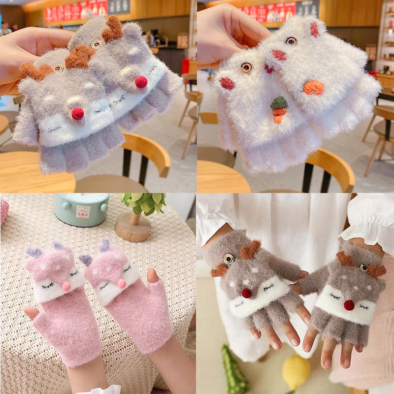 0-10 Years Old Winter Children Girls Soft Half Finger Cover Animal Warm Fingerless Gloves Outdoor Warm Mittens Gloves for Kids