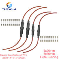 5PCS 5*20mm 6*30mm Glass Fuse Holder Screw Type 5X20mm with 22 20 18 16 14AWG Wire Cable 250V 5X20MM Glass Fuse Tube Fuse Casing