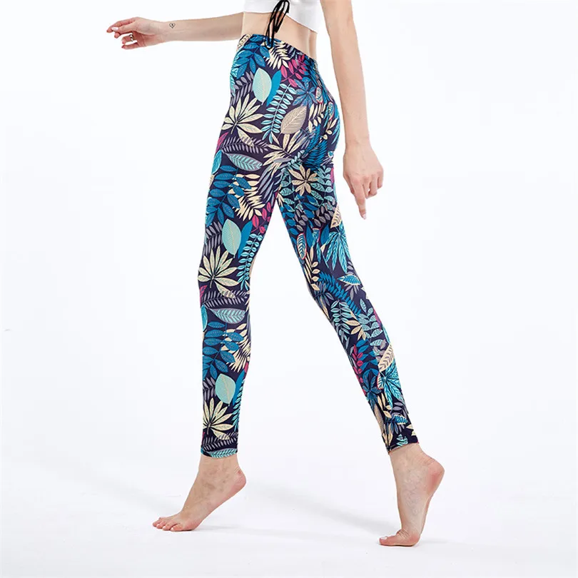 INDJXND Leggings da allenamento pantaloni Sexy pantaloni a foglia floreale donna elastico in vita Capris Sport pantaloni femminili stampati Tie-Dye