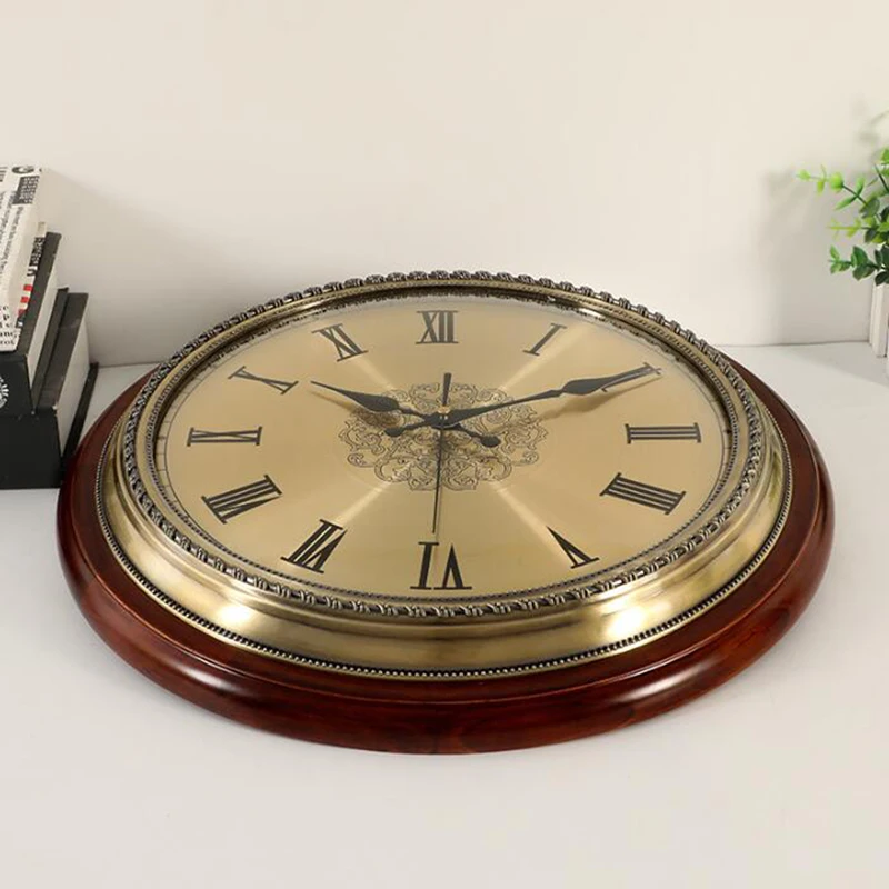 Solid Wood Silent Wall Clock, Round Classic Clocks, Vintage Clock, Living Room, Kitchen, Office, Home Decor, 12\