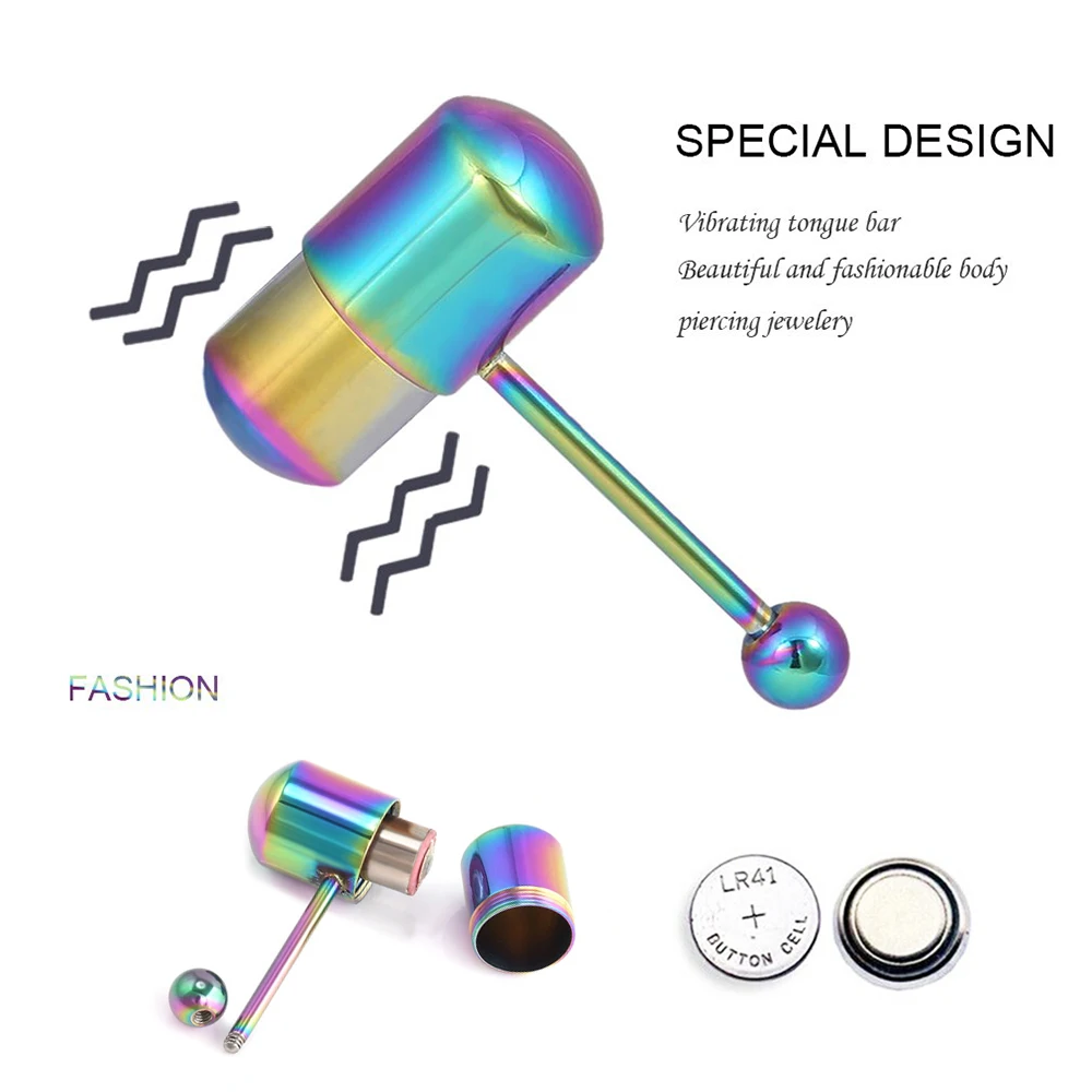 1Piece Surgical Steel Vibrating Tongue Ring 16G Tongue Piercing Ring Vibrating Tongue Piercing Bar Body Jewelry Lengua Fashion