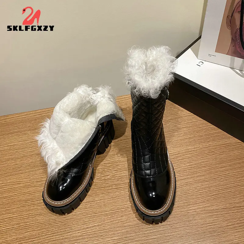 

Winter European Warm Wool Cow Leather Snow Boots Women Genuine Leather Comfortable Boots Keep Ankle Shoes