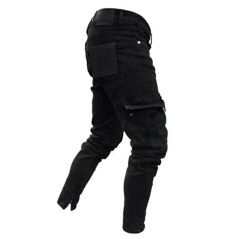 Pantalones Cargo ajustados de pierna recta para hombre, pantalón vaquero informal, color negro, urbano, a la moda, S-3XL