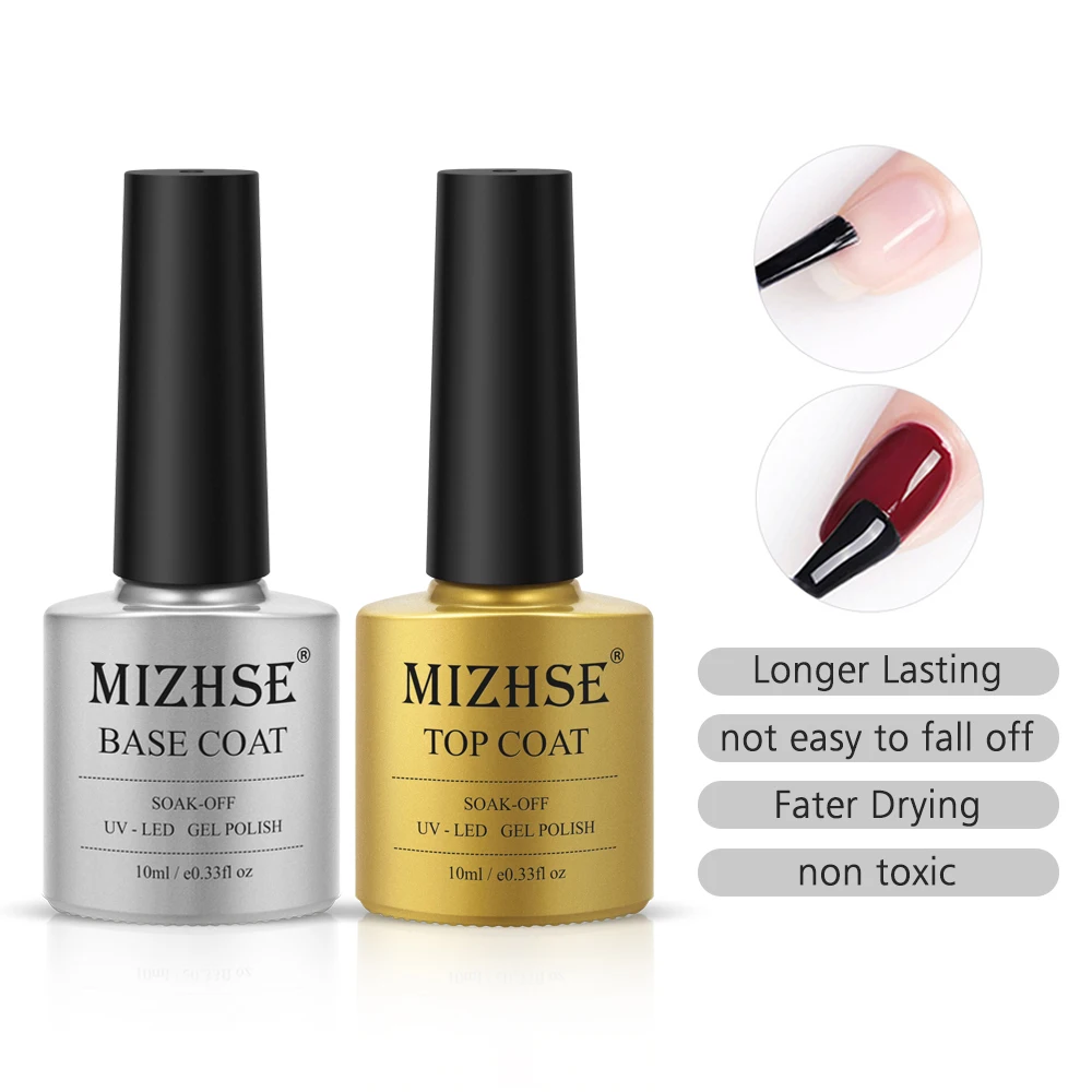 MIZHSE 2PCS 10ml Primer Nagel Gel UV LED Basis Mantel und Top Coat Soak Off Gel Nagellack für Nail art Design Lack Nagel Gel