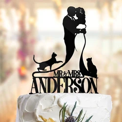 Personalized Wedding Cake Topper Custom Cake Toppers,Cake Topper Wedding Cat with Couple Last Name Party Decor For Anniversary