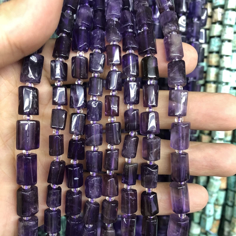 Wholesale 2strings Natural Amethyst Quartz beads,Polished Raw Stone Tube beads for jewelry 15.5