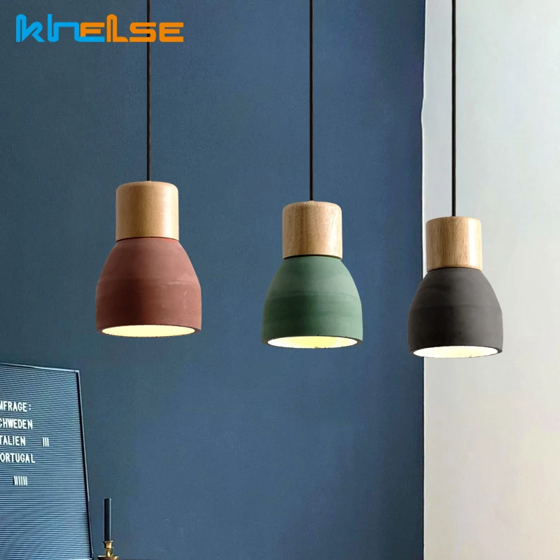 Nordic Concret Indoor Led Pendant Lamp Cement Wood Hanging Lights Fixture Vintage Loft Restaurant Bedroom Bar Cafe Aisle Lights