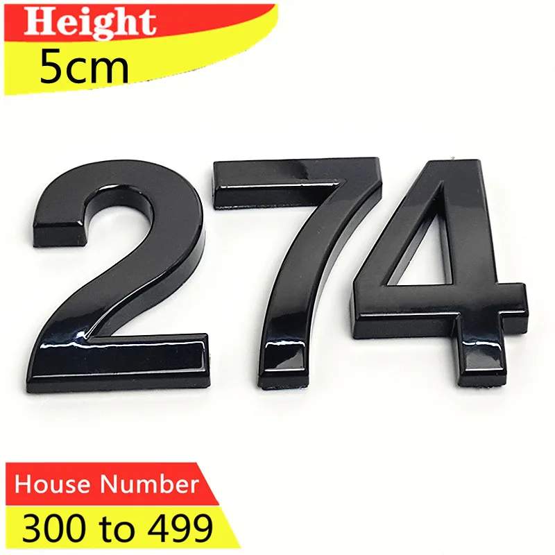 House Number 3D Self Adhesive Door Plate Hotel Office Street Number Home Plastic Sticker Label #300 to 499 3pcs/Pack 5cm Black