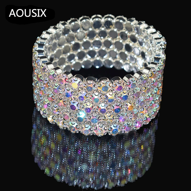 Fashion Bridal Jewelry Three & Five Rows Crystal Rhinestones Color Bracelets for Women Wedding Full Rhinestone Hand Wrist Bracel