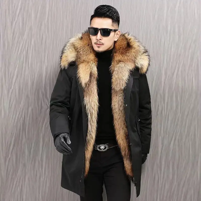 HANZANGL Fur Coat Men\'s plus size 2022 Winter Thick Parkas Hooded Jackets Liner Detachable Men Overcoat