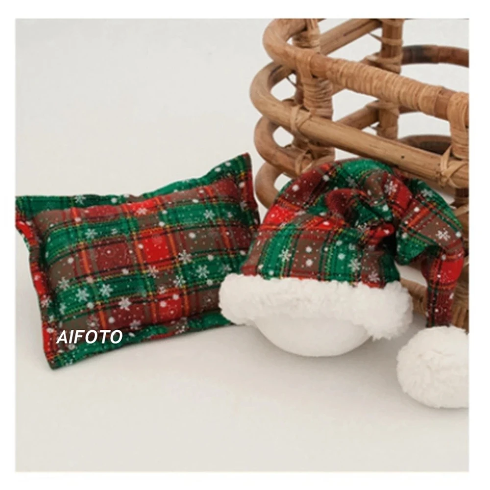 Baby Christmas Hat Reindeer Newborn Photography Props Accessories Wraps Pillow Set For Girls Boy Photo Shoot Studio Decoration