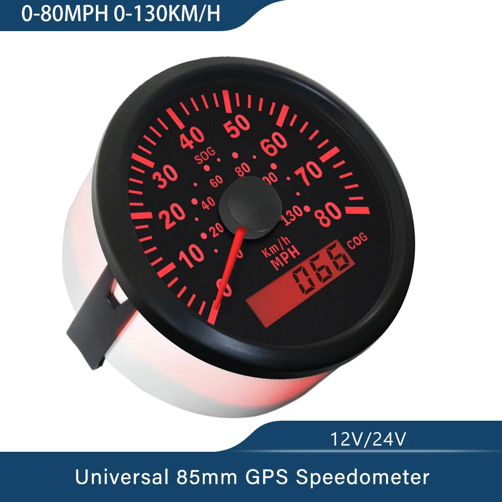 Boat Yacht Vessel Universal 85mm 3-3/8'' GPS Speedometer 0-35MPH 0-80MPH with Red Backlight 12V 24V