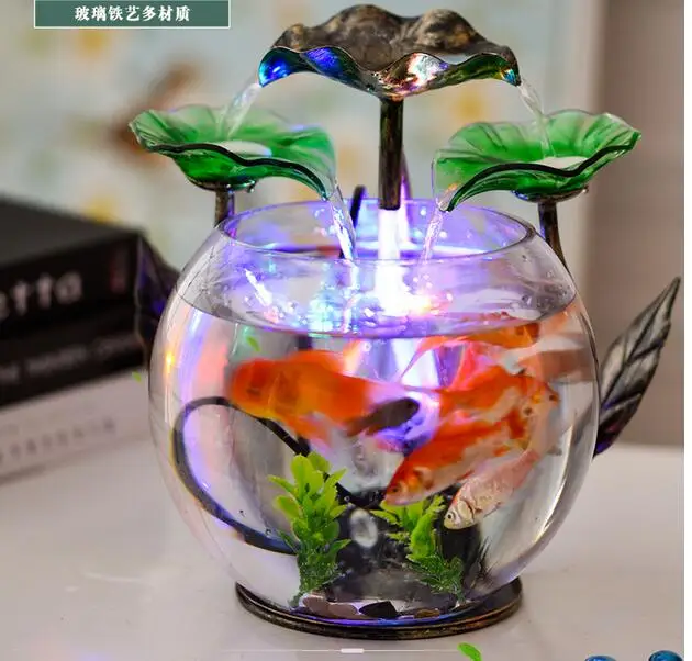 Goldfish tank Aquarium living room small desktop Mini lazy super white glass ceramic creative ecological home circle