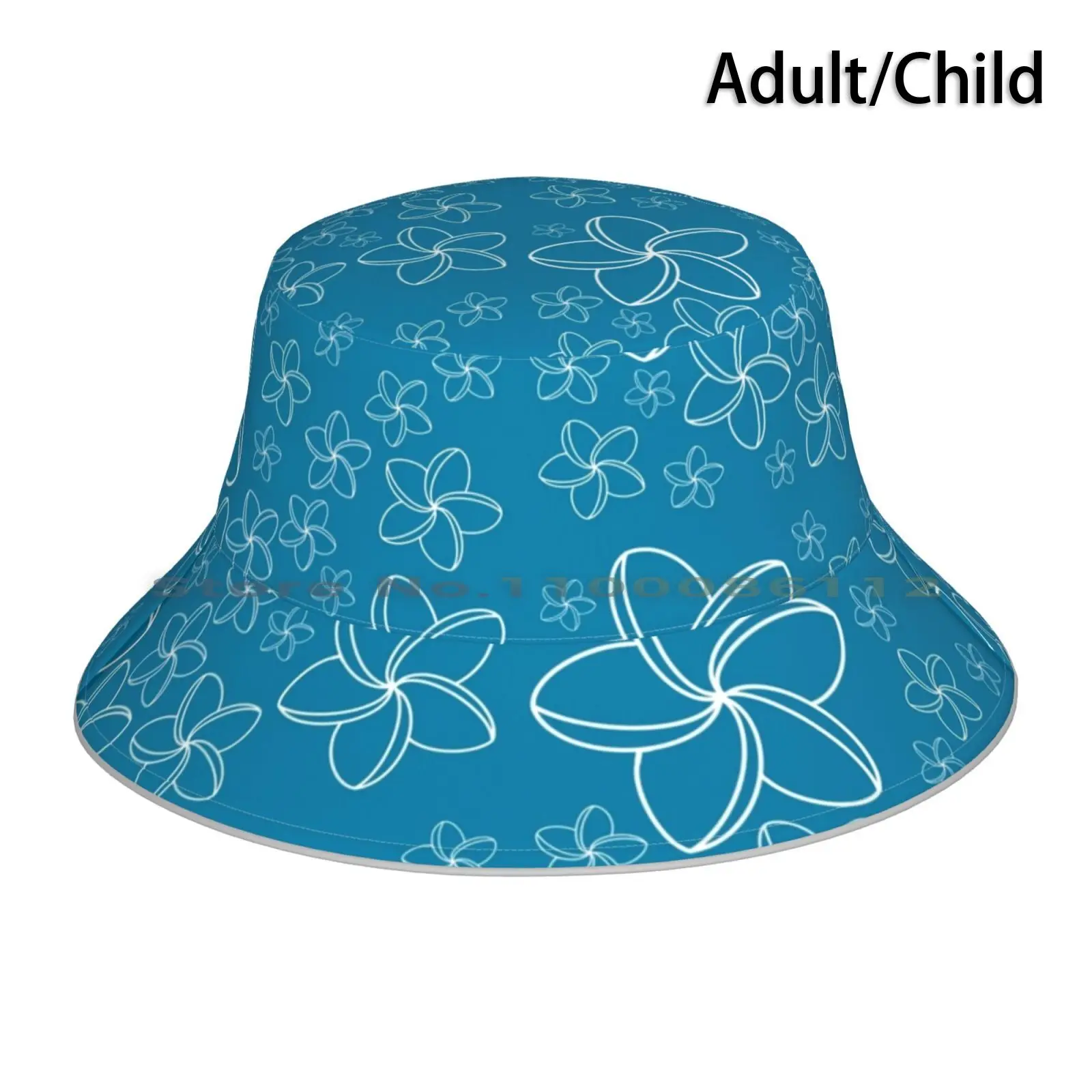 Plumeria Floral Pattern-Ocean Blue Bucket Hat Sun Cap Minimalist Floral Simple Floral Hand Drawn Flowers Plumeria Hawaiian