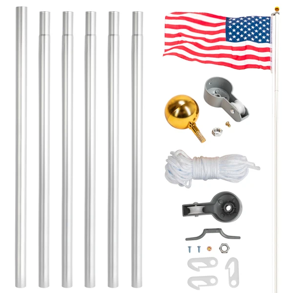 25ft Flagpole With America Flag Kit Aluminum Alloy Adjustable Retractable Pole Outdoor Garden Decor For Day Independence Day