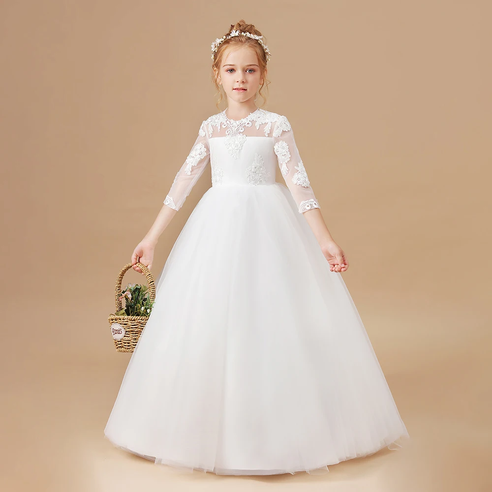 Tulle Applique Flower Girl Dress For Kids Event Birthday Evening Party Wedding First Communion Pageant Banquet Ceremony Ball