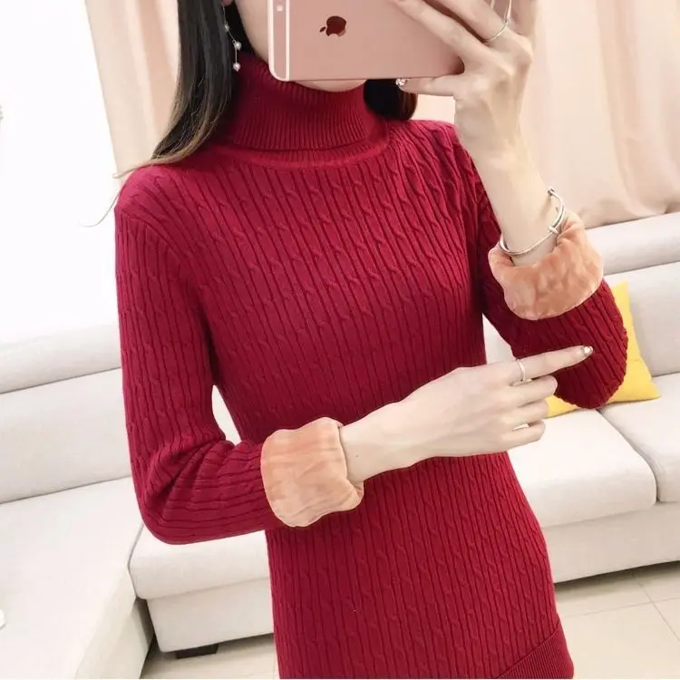 [special clearance] women's autumn and winter medium length large size knitted dress with cashmere sweater