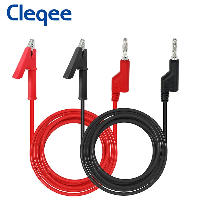 cleqee p1037 pecas mm empilhavel banana plug para jacare clipe crocodilo grampos teste leva cabo multimetro 1m fio 1000v 15a 01