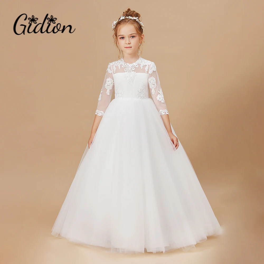 Tulle Applique Flower Girl Dress For Kids Event Birthday Evening Party Wedding First Communion Pageant Banquet Ceremony Ball