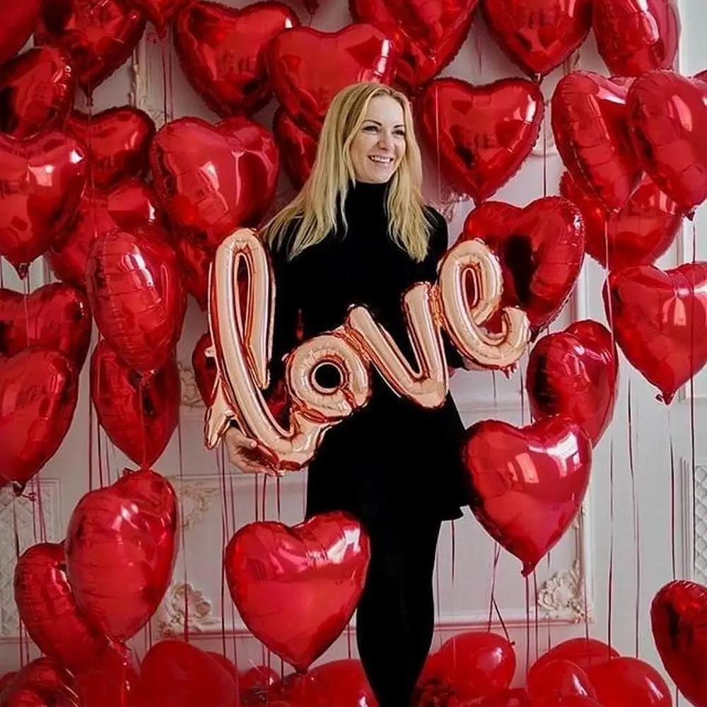 100pcs 18inch Red Heart Balloons Inflatable Love Foil Balloon Wedding Valentine Day Wedding Decorations Helium Balloon Globos