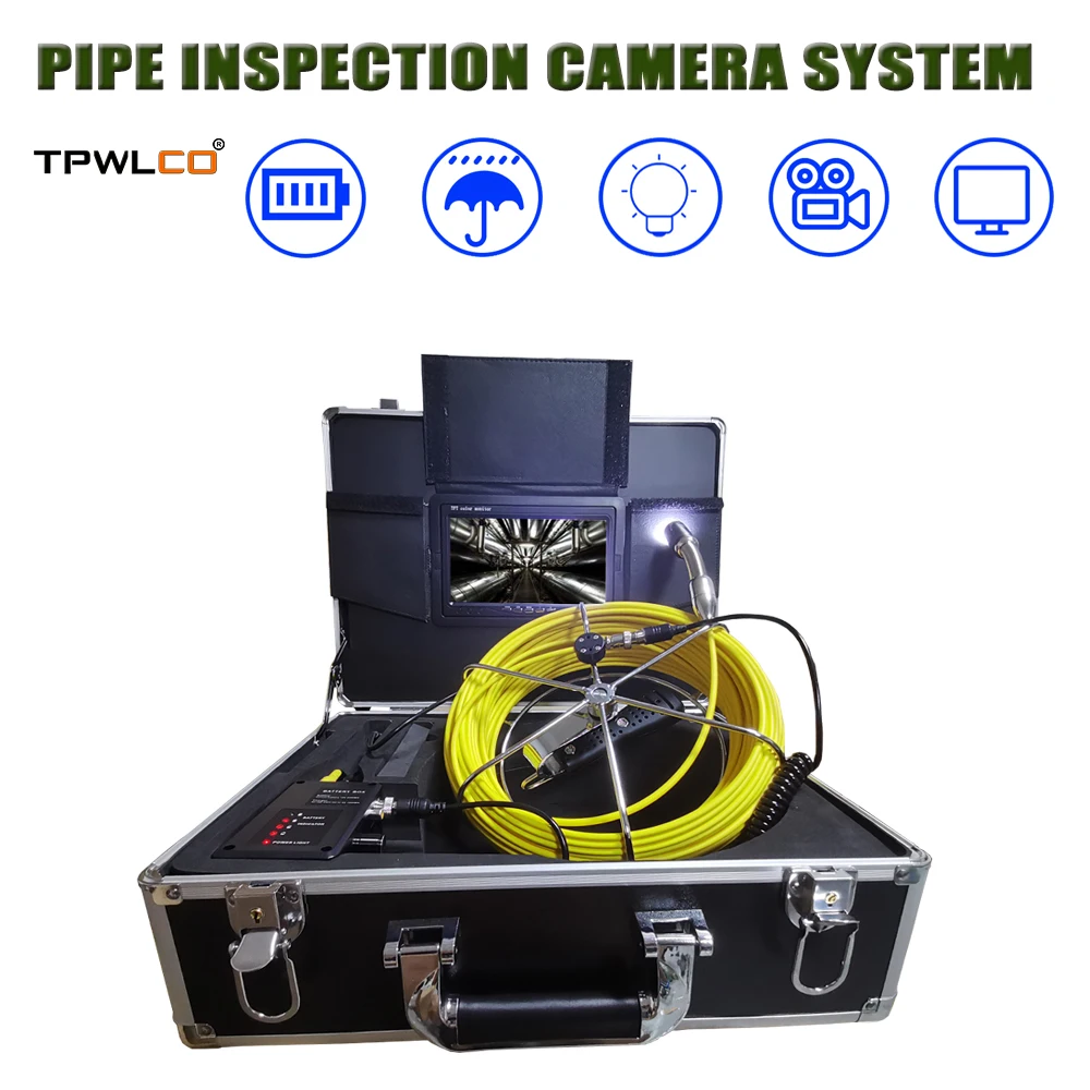 

20-50m 7inch Monitor 720P IP68 Waterproof Pipe Sewer Inspection Camera Industrail Endoscope System 23mm 8GB Card & DVR Optional