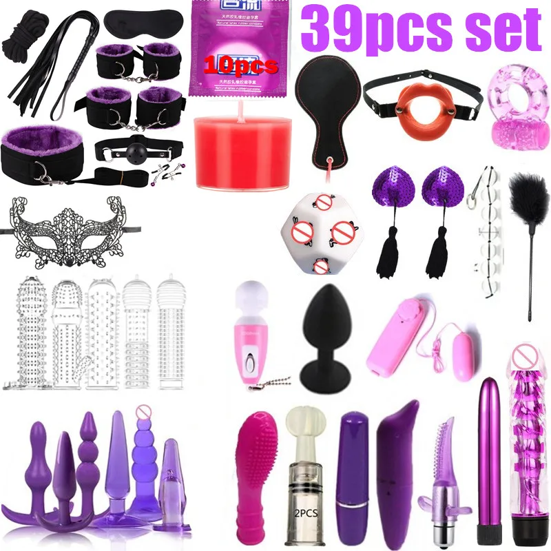 

39pcs Sex Toys for Men Women BDSM Sex SM Products Collar Whip Gag Anal Plug Vibrator Handcuffs Slave Bondage Set Adult SEX Games