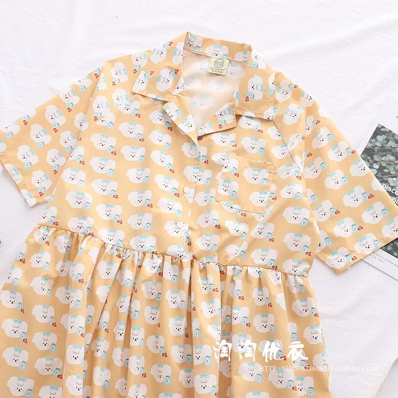 Nette schafe Japanischen weichen schwester druck kurzen ärmeln kleid weibliche mädchen student lose kleid sommer viktorianischen kleid kawaii mädchen