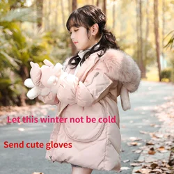 3-12 girls long princess jacket casual padded jacket girl children winter down padded jacket warm jacket hooded snow jacket