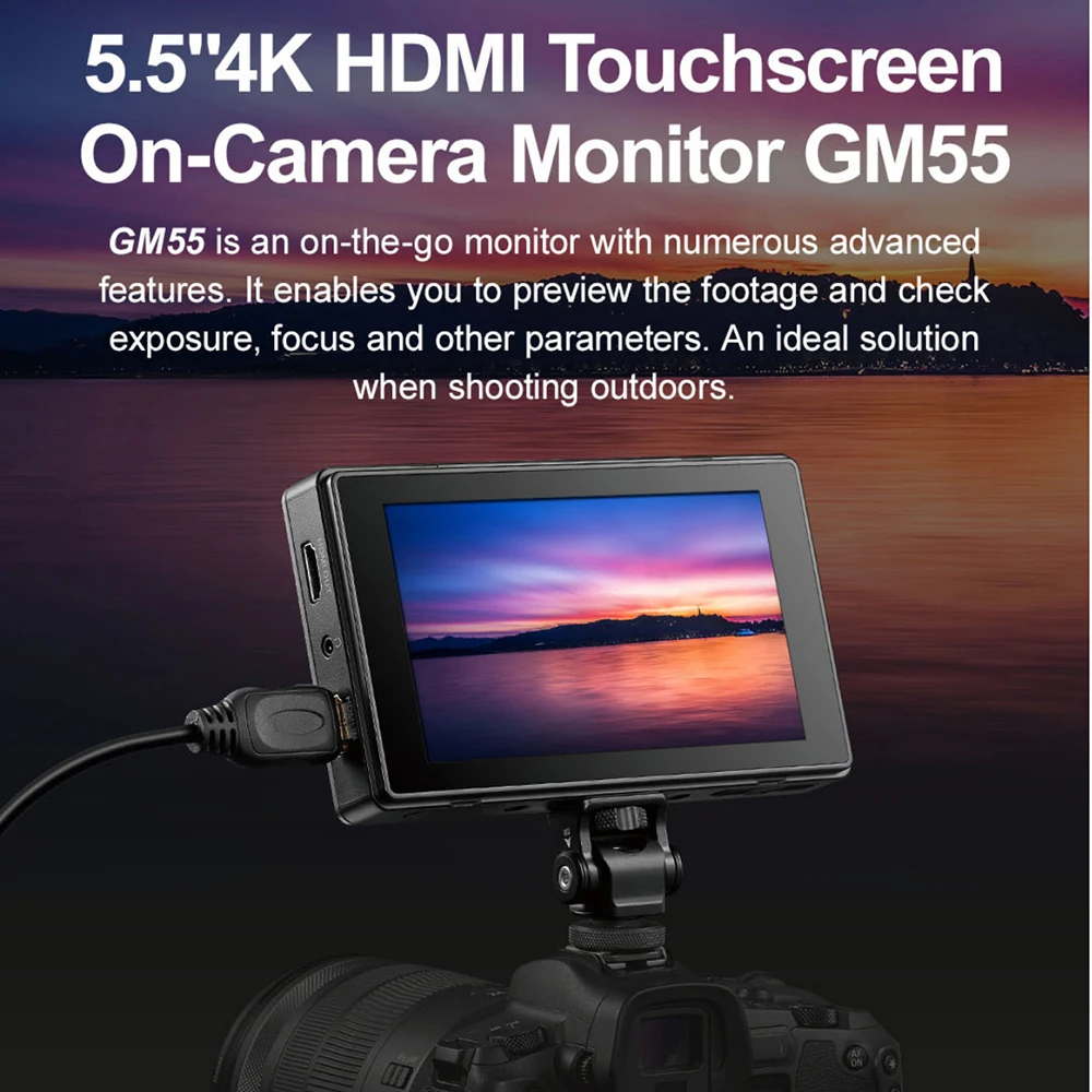 Imagem -02 - Godox-monitor com Tela Sensível ao Toque e Hdmi Gm55 5.5 Polegadas Fhd Ips 4k 1920x1080 Saída Hdmi para Canon Nikon Sony Câmera Dslr Bmpcc