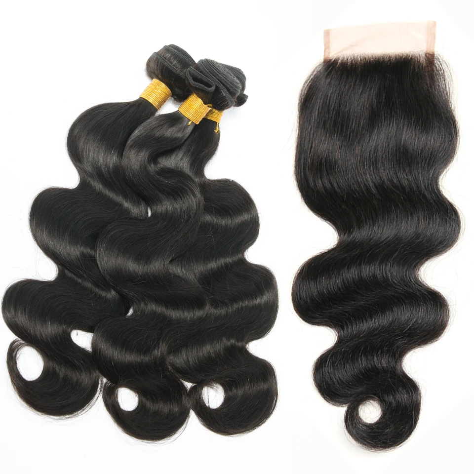 Tissage en lot brésilien Remy avec Closure – Body Wave, cheveux naturels, Extension de cheveux, lot de 3