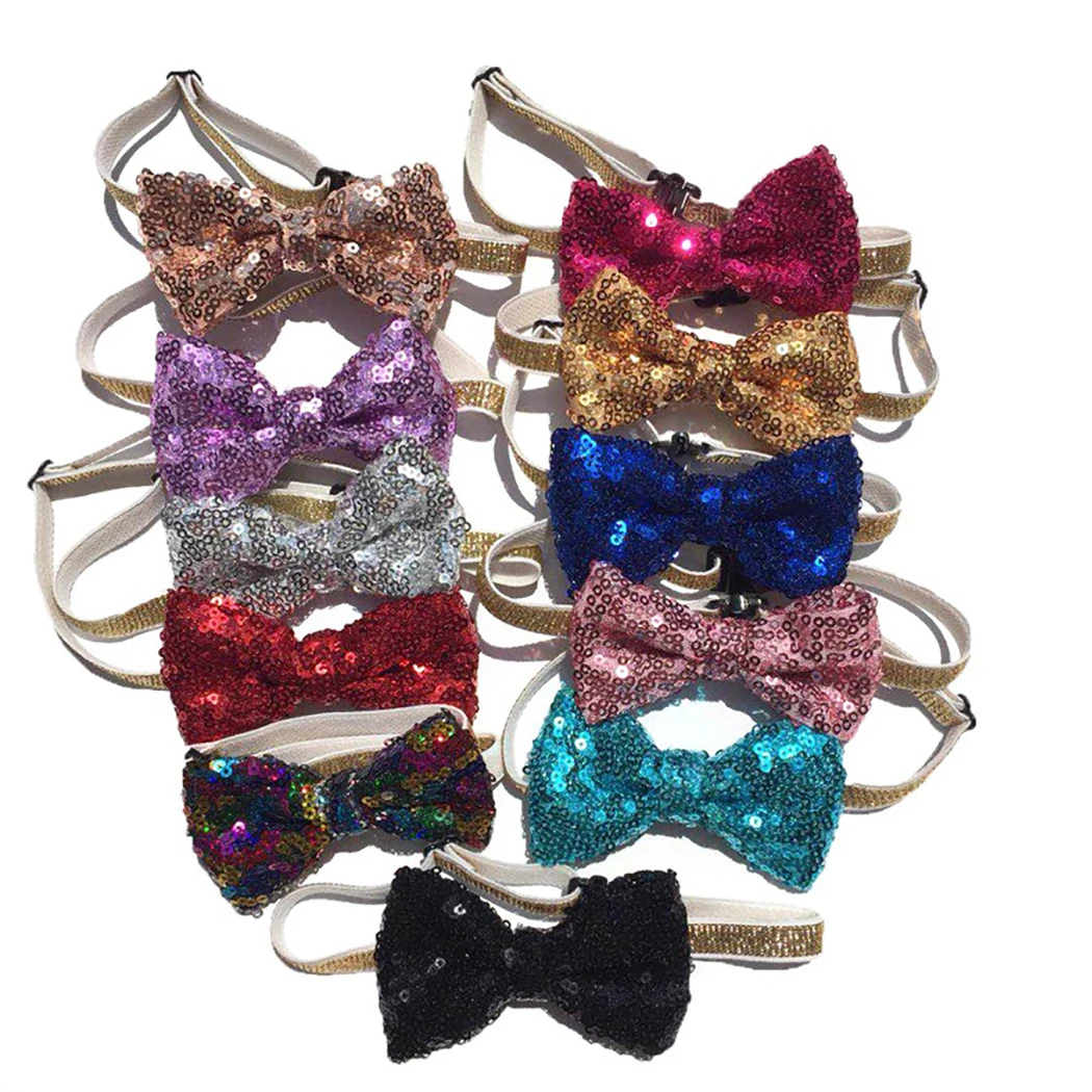 Lovely Sequin Pets Grooming Accessories Cute Dog Puppy Cat Kitten Pet Toy Kid Solid Bow Tie Necktie Clothes Cat Dog Necktie