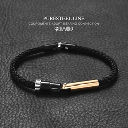 REAMOR Luxury Gold Color Structural Design Bracelets Knight Black Stainless Steel Wire DIY Bracelet for Men Women Simple Jewelry