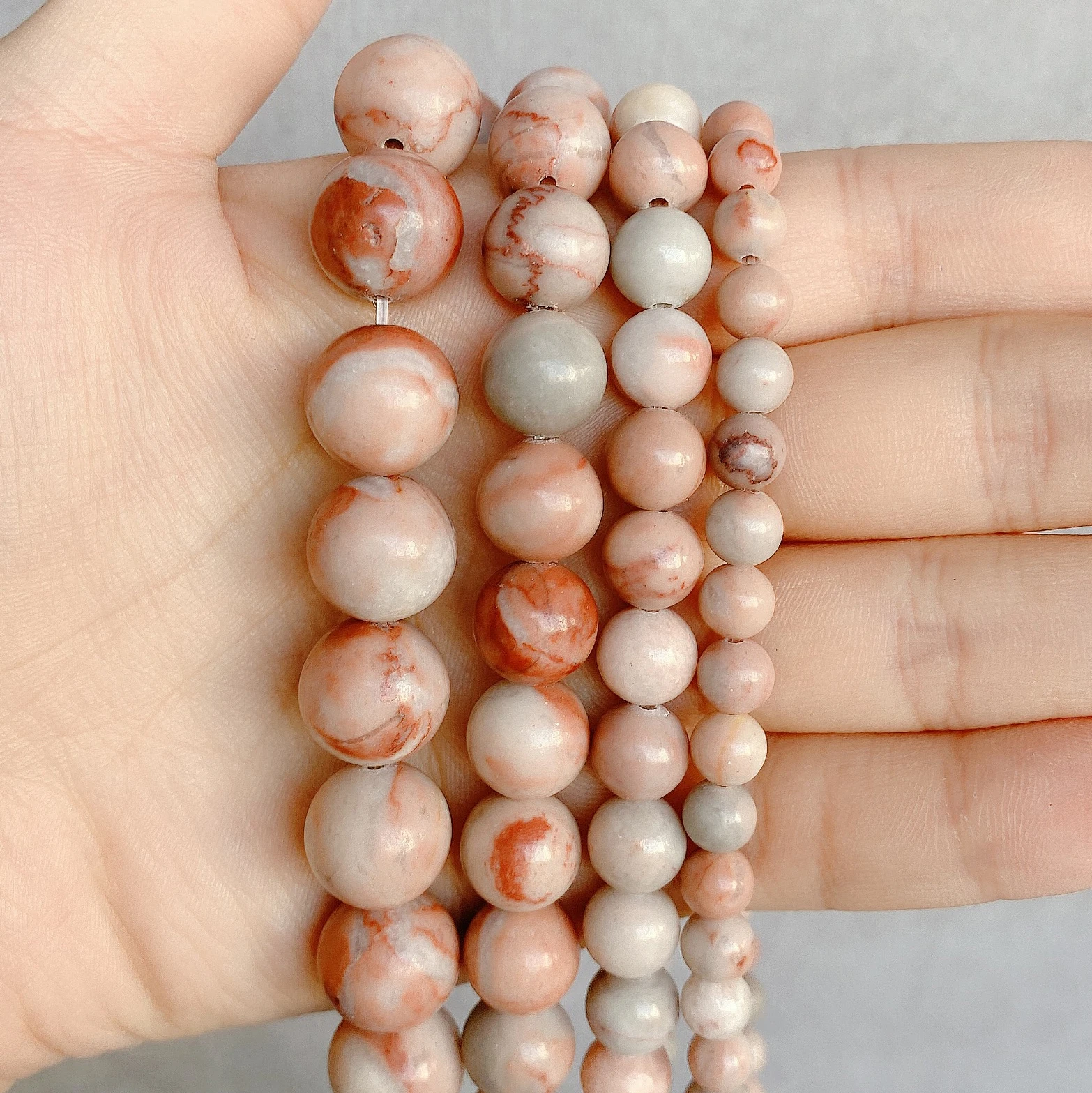 Newly Launched Pink Marble Natural Loose Round Beads With Aperture 1MM And Diameter 4-12MM For Making Beautiful Accessories