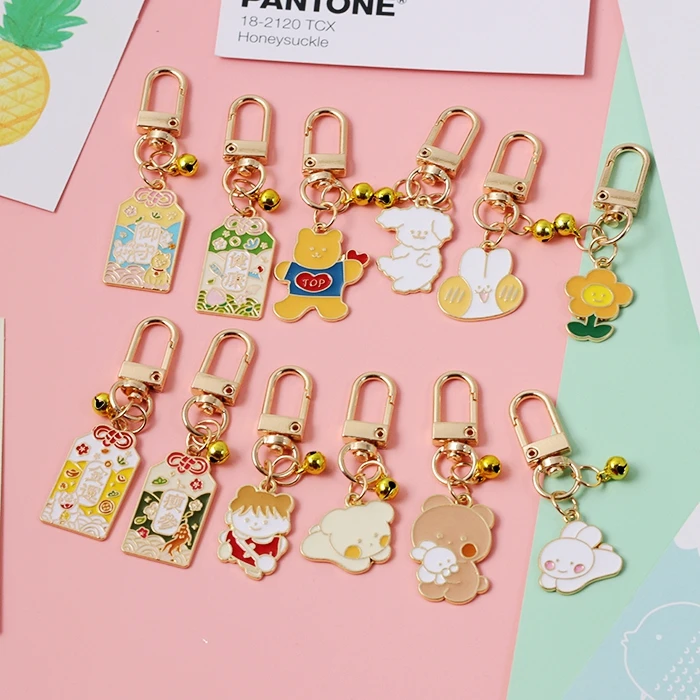 2025 Japan Amulet Talisman Cartoon Bear Dog Flower Lucky Fortune Cat Rabbit Keychain Women Car Bag Pendent AirPods Accessories