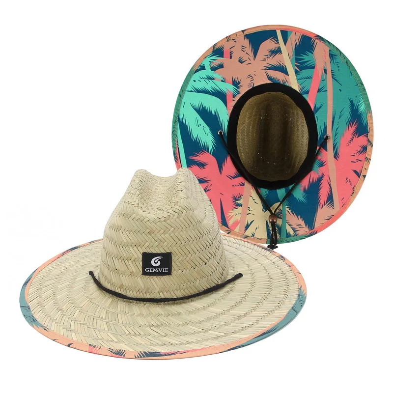 2024 New Lifeguard Hat Straw Weave Lady Summer Beach Sun Hat Outdoor Printing Wide Brim Panama Hat Size 57-60CM