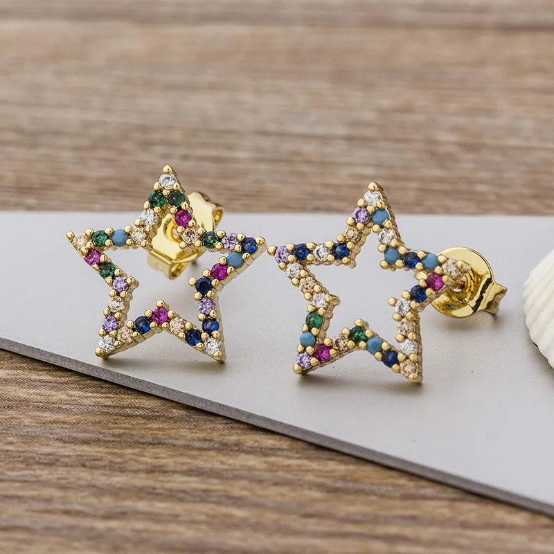 Top Quality Rainbow Cross Stud Earrings Gold Color Micro Pave CZ Delicate Fashion Women Girls Fine Party Jewelry Gift