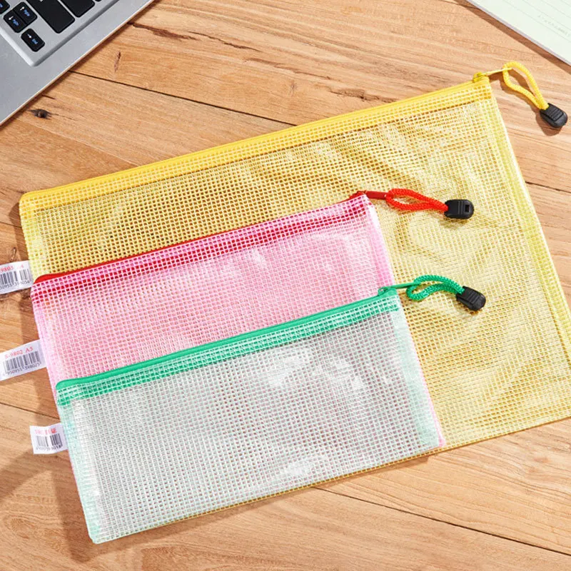 1PC A4 Document Bags Waterproof Zip Bag Paper Test Pen Filing Products Pocket Folder Office School Supplies Plastic File Folder