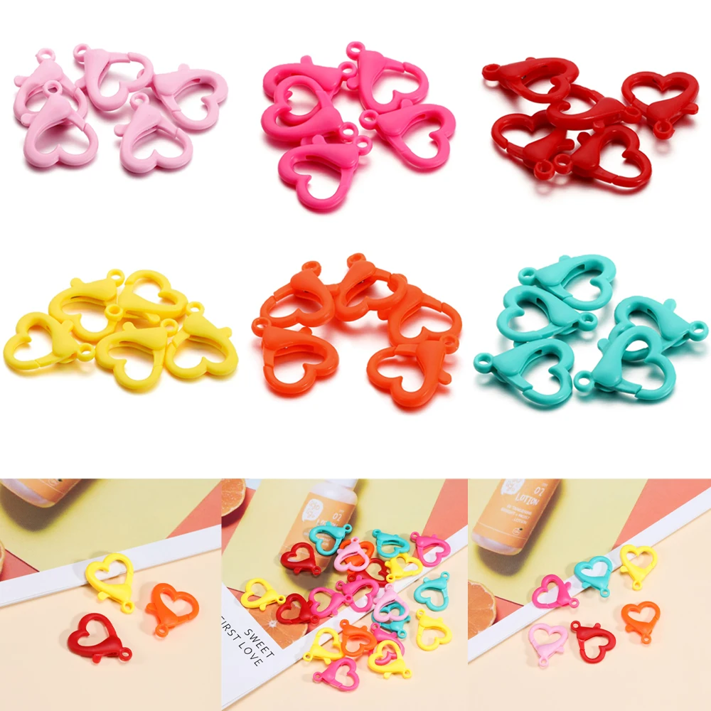 30pcs/Pack Multicolor Hard Plastic Clips Heart Shape Lanyard Lobster Clasps Hooks For DIY Backpack Keychain Ring Handmade Crafts