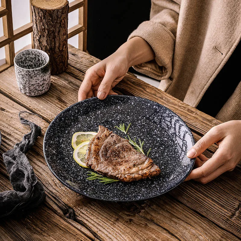 

Japanese dish personality creative ceramic retro tableware and wind light plate dish household tableware creative steak dish