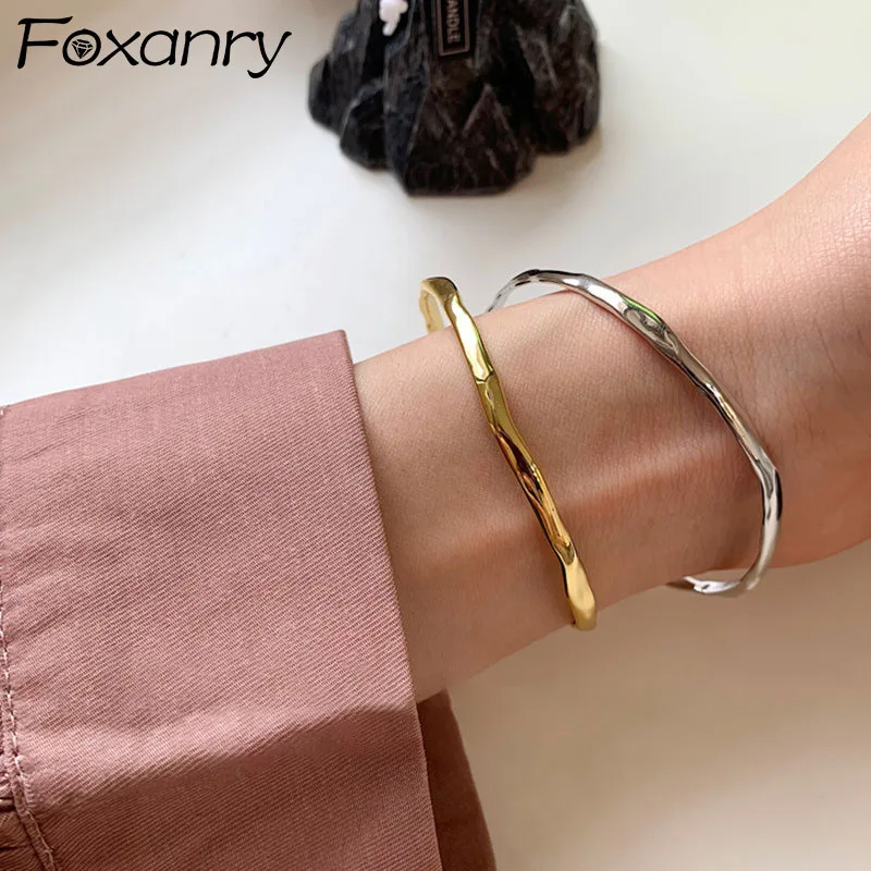 Foxanry-pulsera de sello para mujer, brazalete elegante Vintage de textura Irregular, joyería de fiesta para chica, regalo para amante