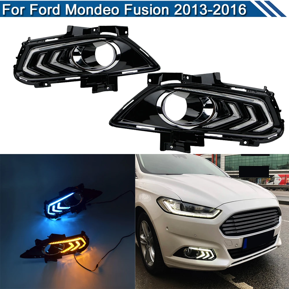 

2Pcs LED Fog Warning Lamp For Ford Mondeo Fusion 2013 2014 2015 2016 White DRL Daytime Driving Light Turn Signal Lights