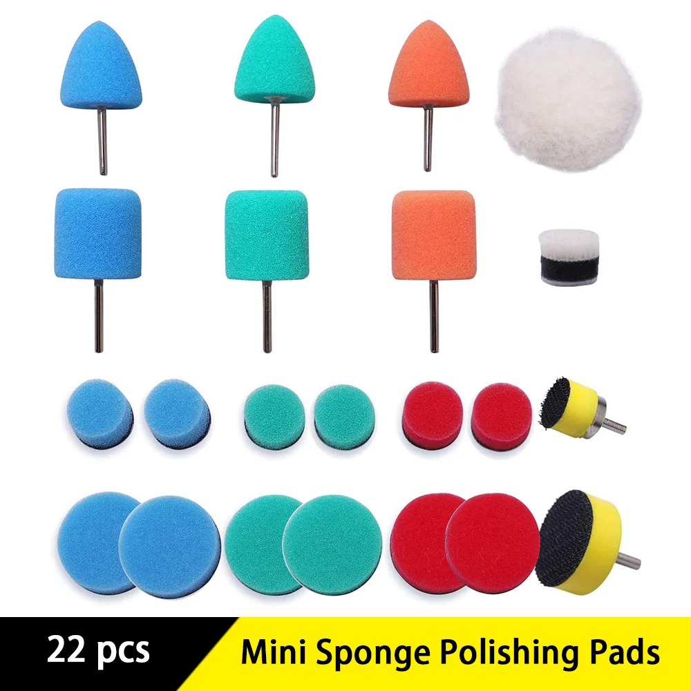 Mini Sponge Polishing Pads 22Pcs Detail Polisher Use On Rotary Tools for Tight Area Detailing Polishing Waxing And Sealing Glaze