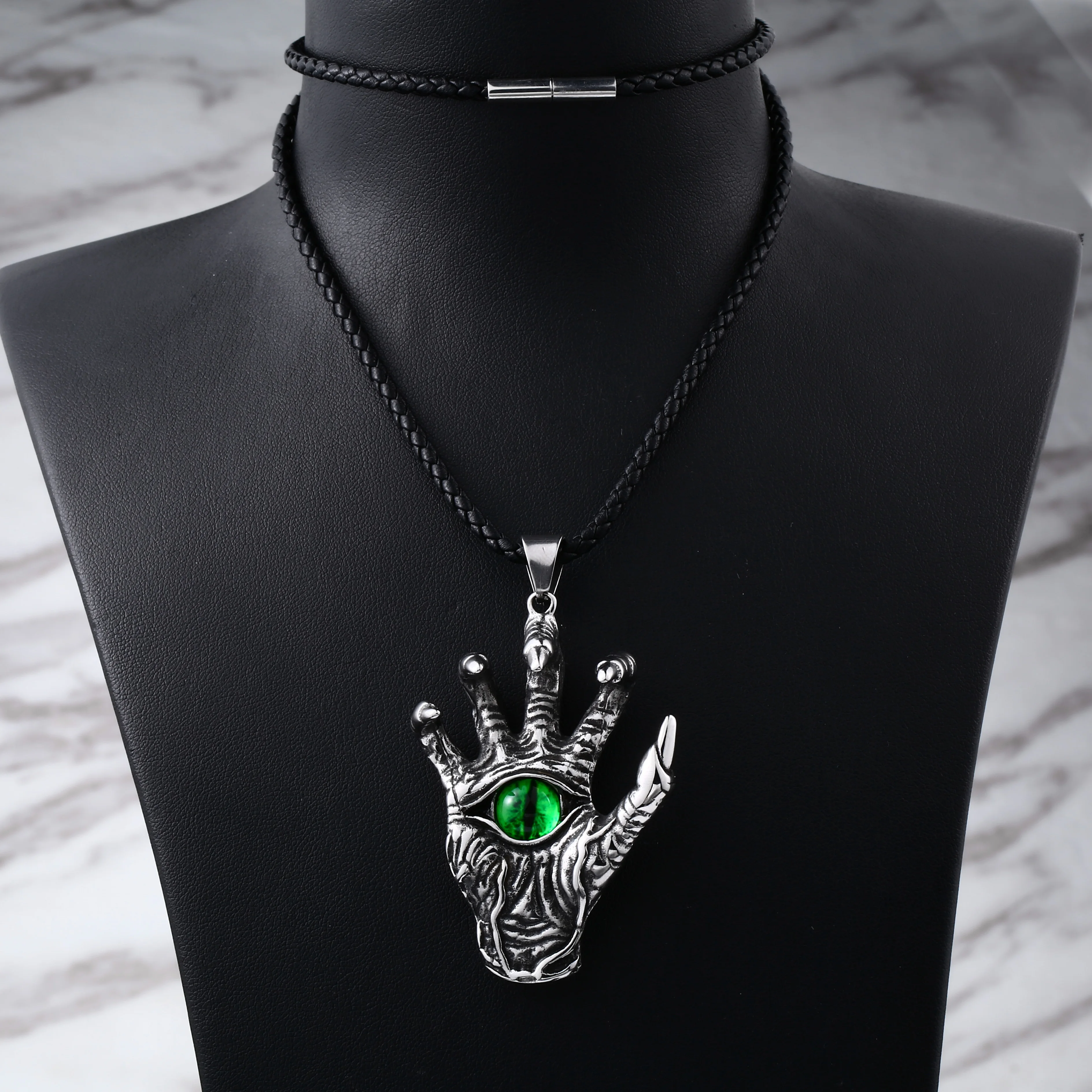 BEIER Fashion Stainless steel paw pendant necklace with Green Evil eye for man Punk Rock jewelry dropshipping BP8-552 image 5
