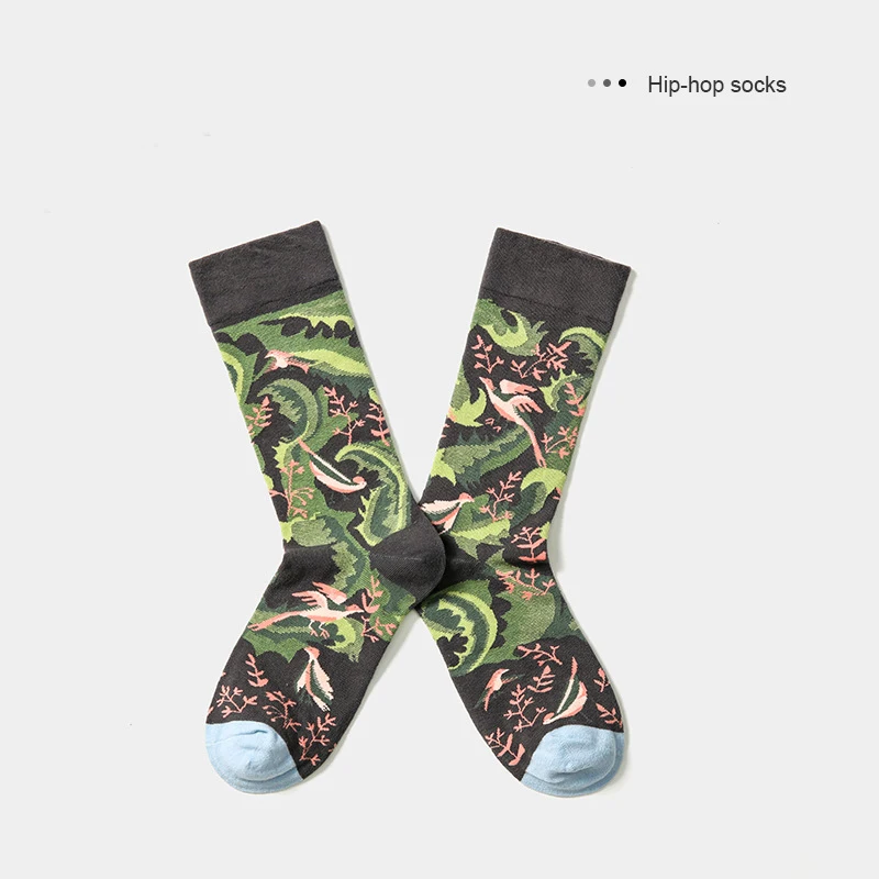 2022 New Spring Sock Vintage Flower Print Colorful Knitted Socks Women Green Harajuku Socks Women Hip Pop Style Cool Socks